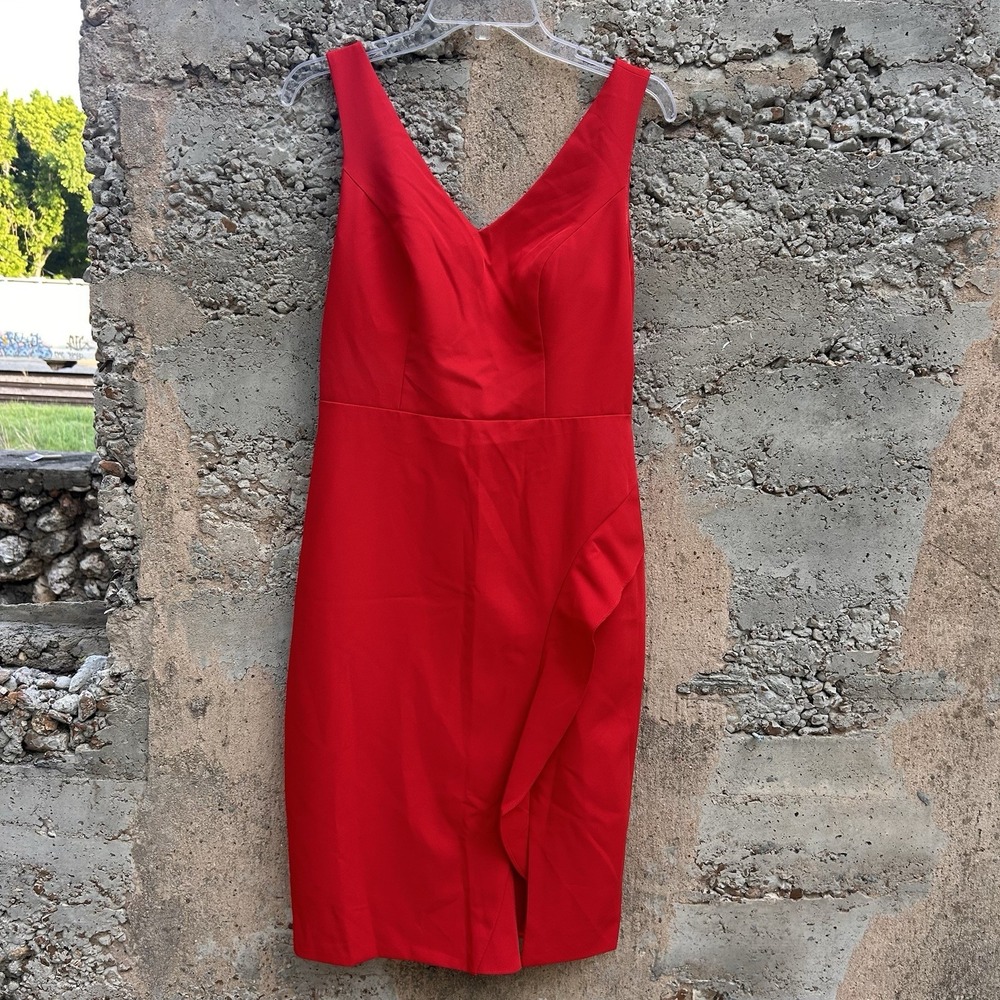 JJ's House Women's Bridesmaid Wedding Guest Dress Midi Net Red Sheath Sz 8โ